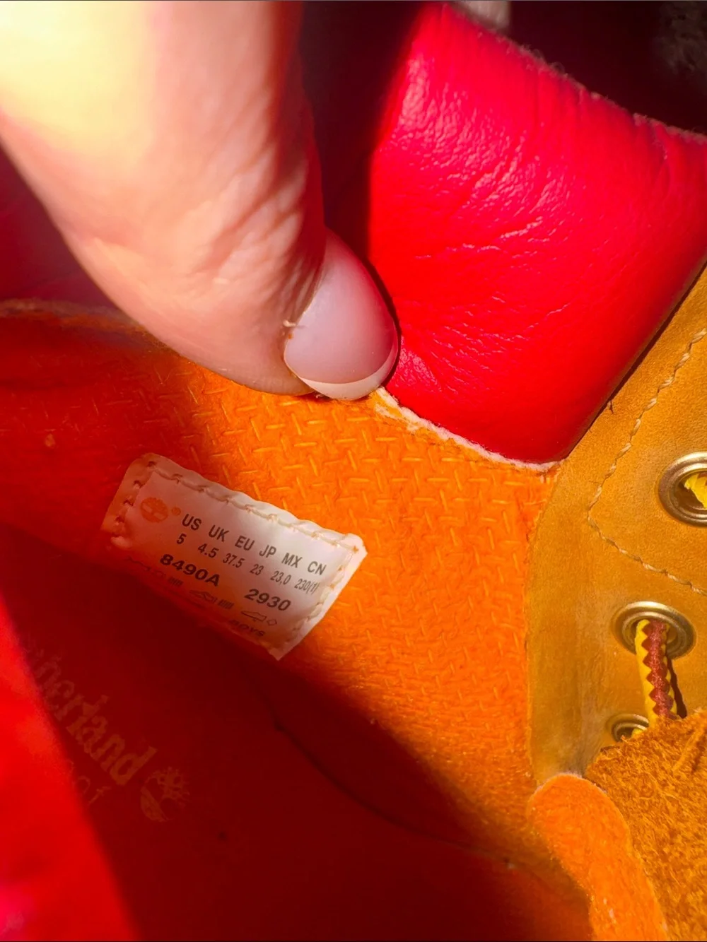 Timberland Wheat and Red Leather Lace-Up Boots
